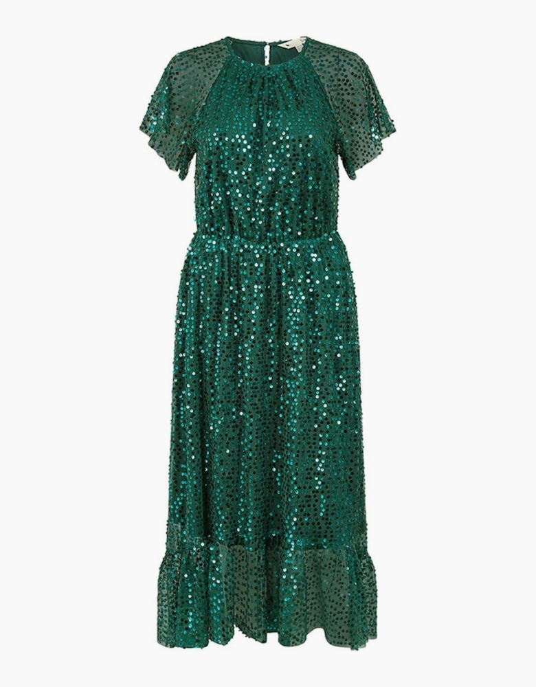 Sequin Crew Neck Midi A-Line Dress