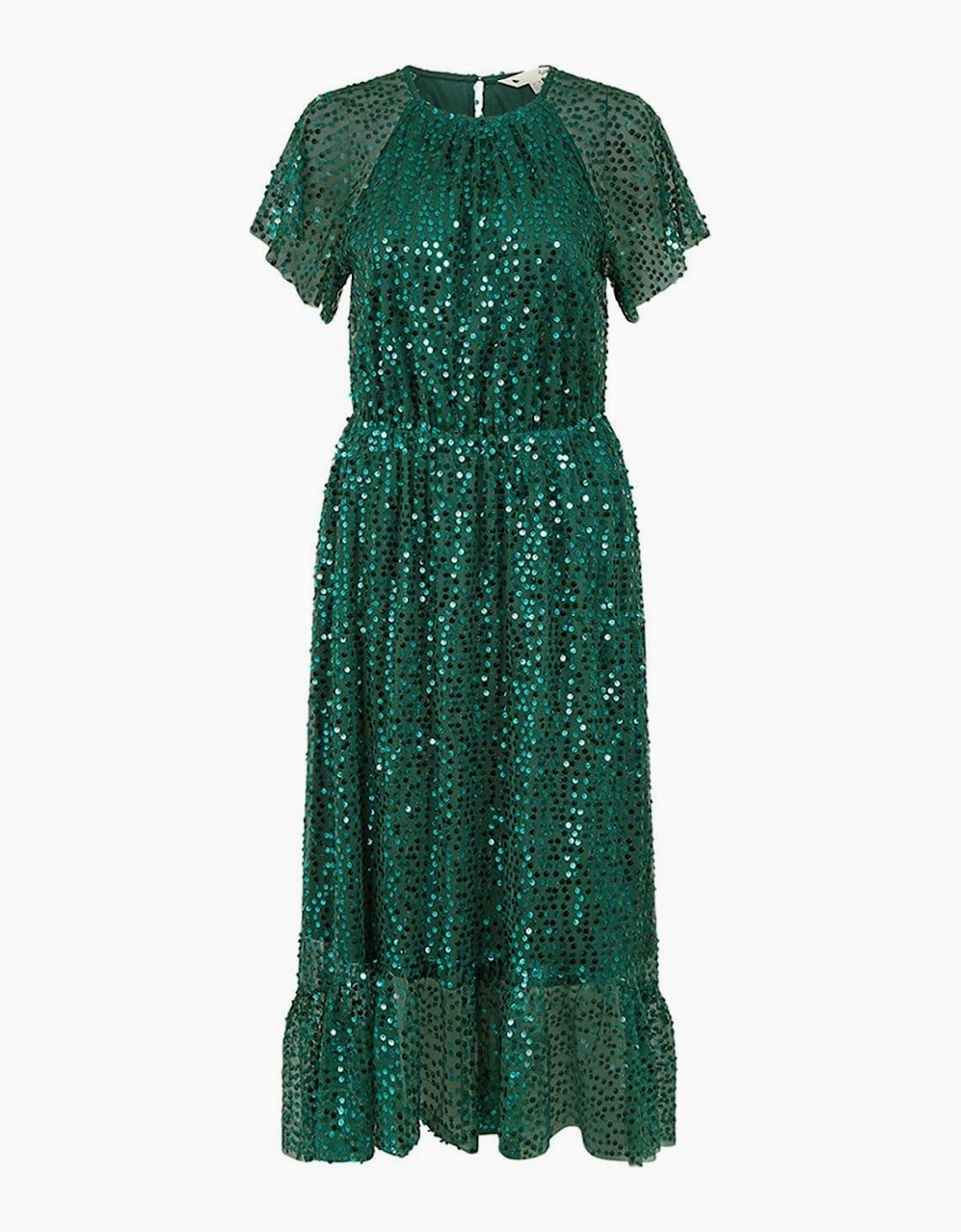 Sequin Crew Neck Midi A-Line Dress