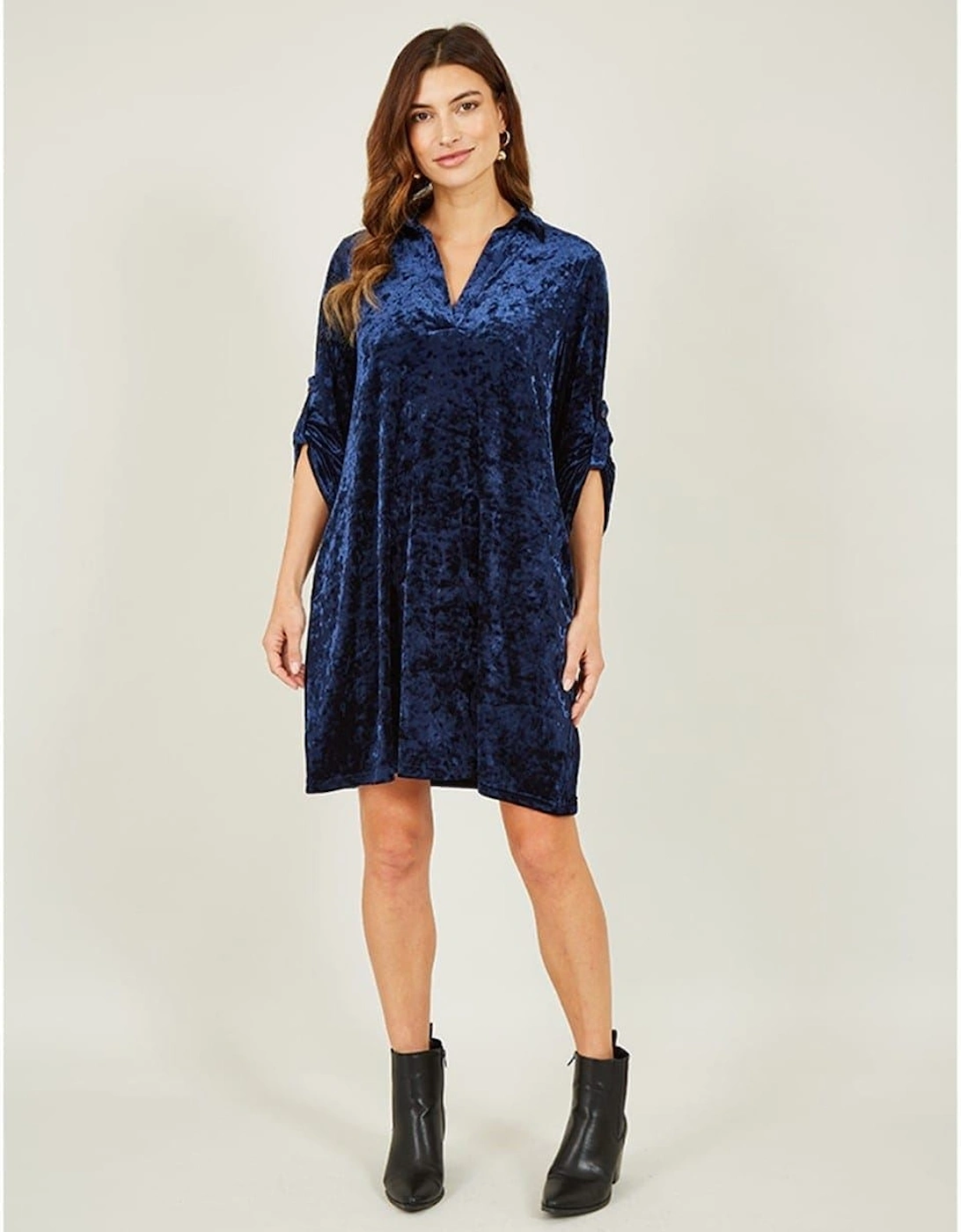 Navy V-Neck Knee Length Tunic Dress