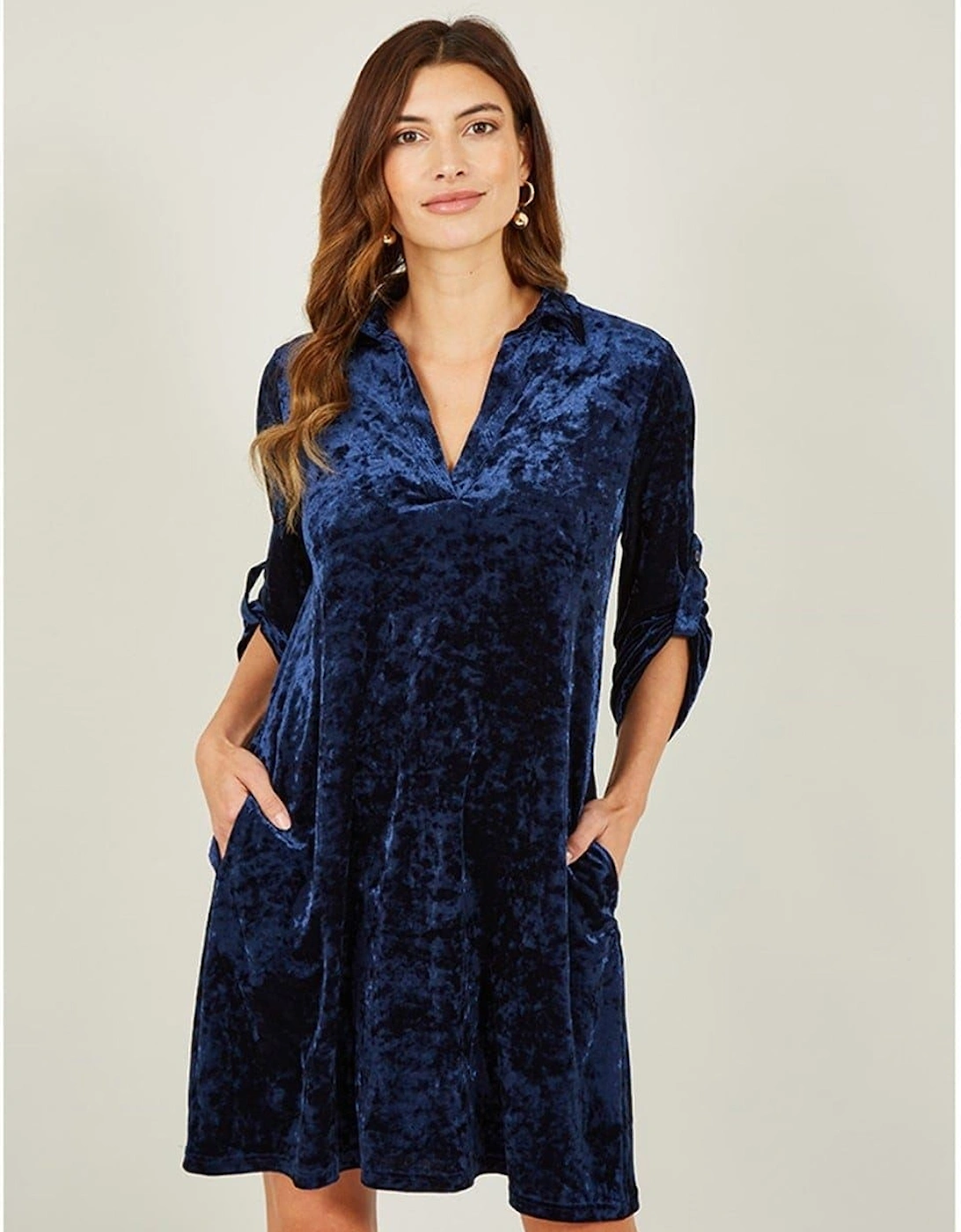 Navy V-Neck Knee Length Tunic Dress