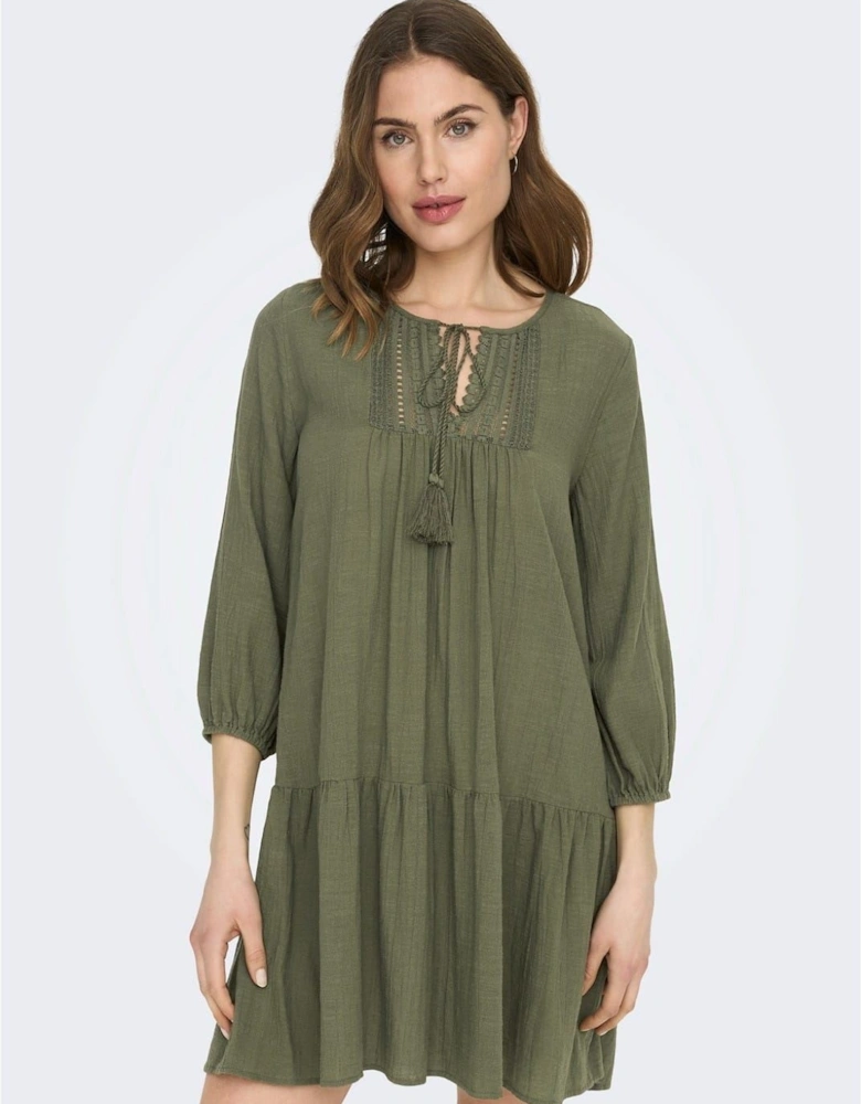 Vlfe Lace Tie Neck Mini Tunic Dress