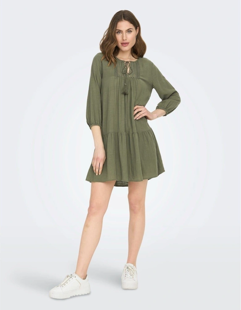 Vlfe Lace Tie Neck Mini Tunic Dress