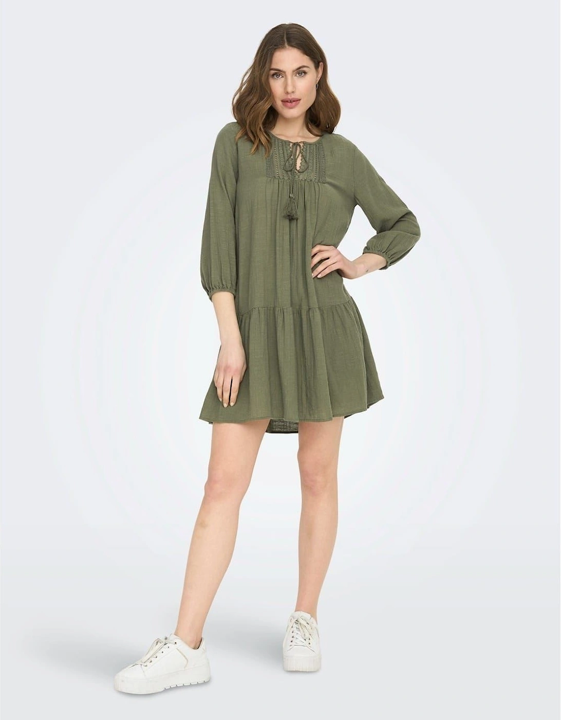 Vlfe Lace Tie Neck Mini Tunic Dress