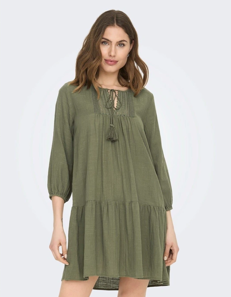 Vlfe Lace Tie Neck Mini Tunic Dress