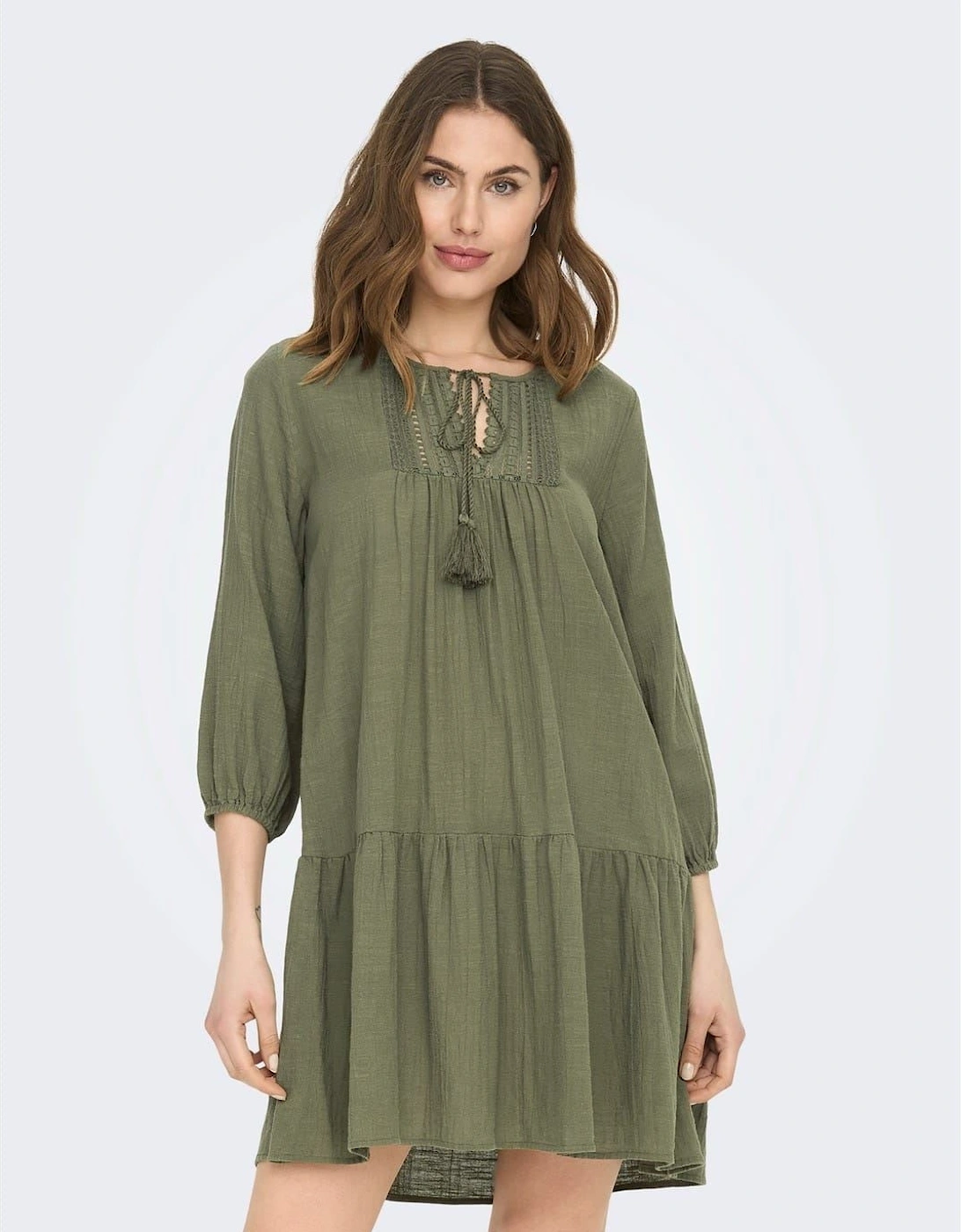Vlfe Lace Tie Neck Mini Tunic Dress