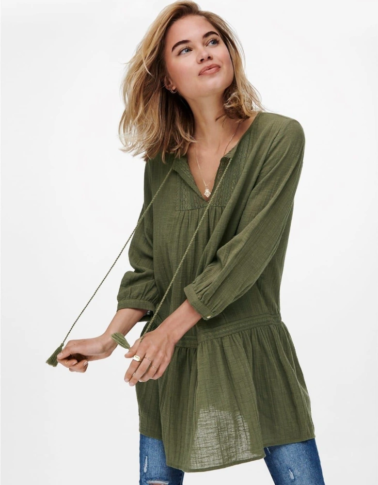 Vlfe Lace Tie Neck Mini Tunic Dress