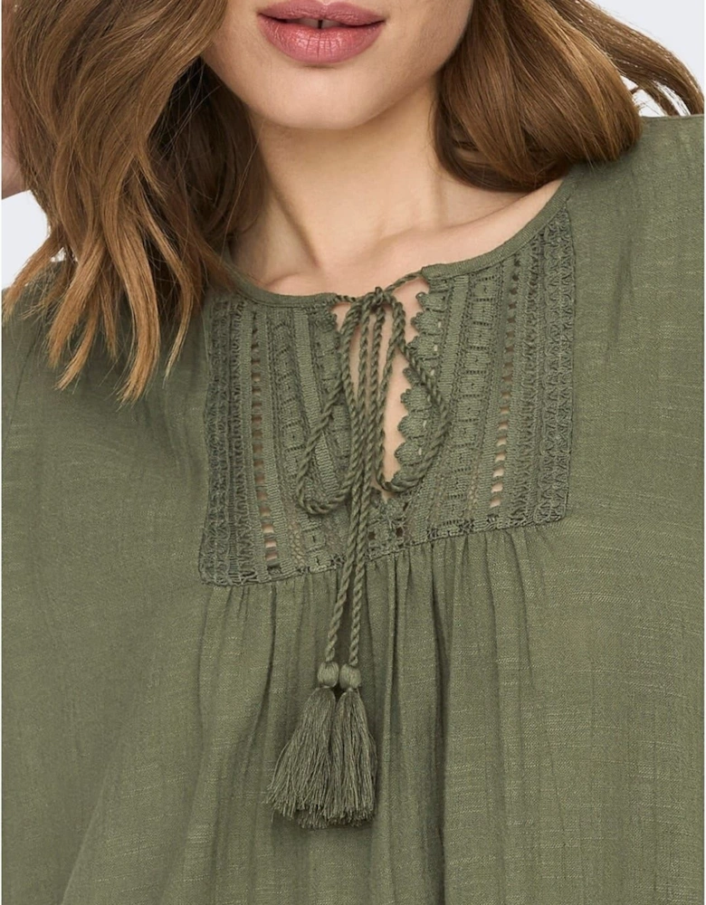 Vlfe Lace Tie Neck Mini Tunic Dress