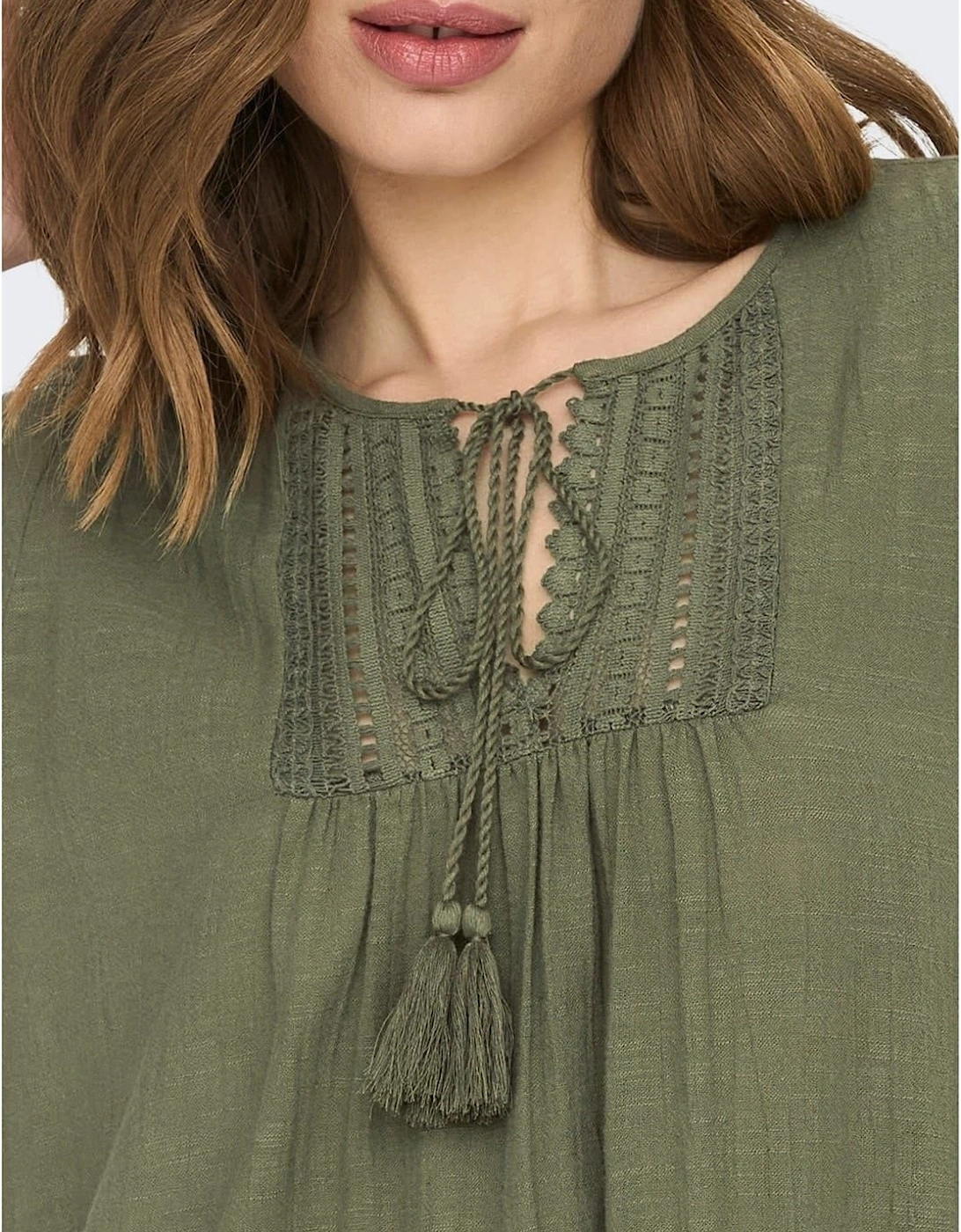 Vlfe Lace Tie Neck Mini Tunic Dress