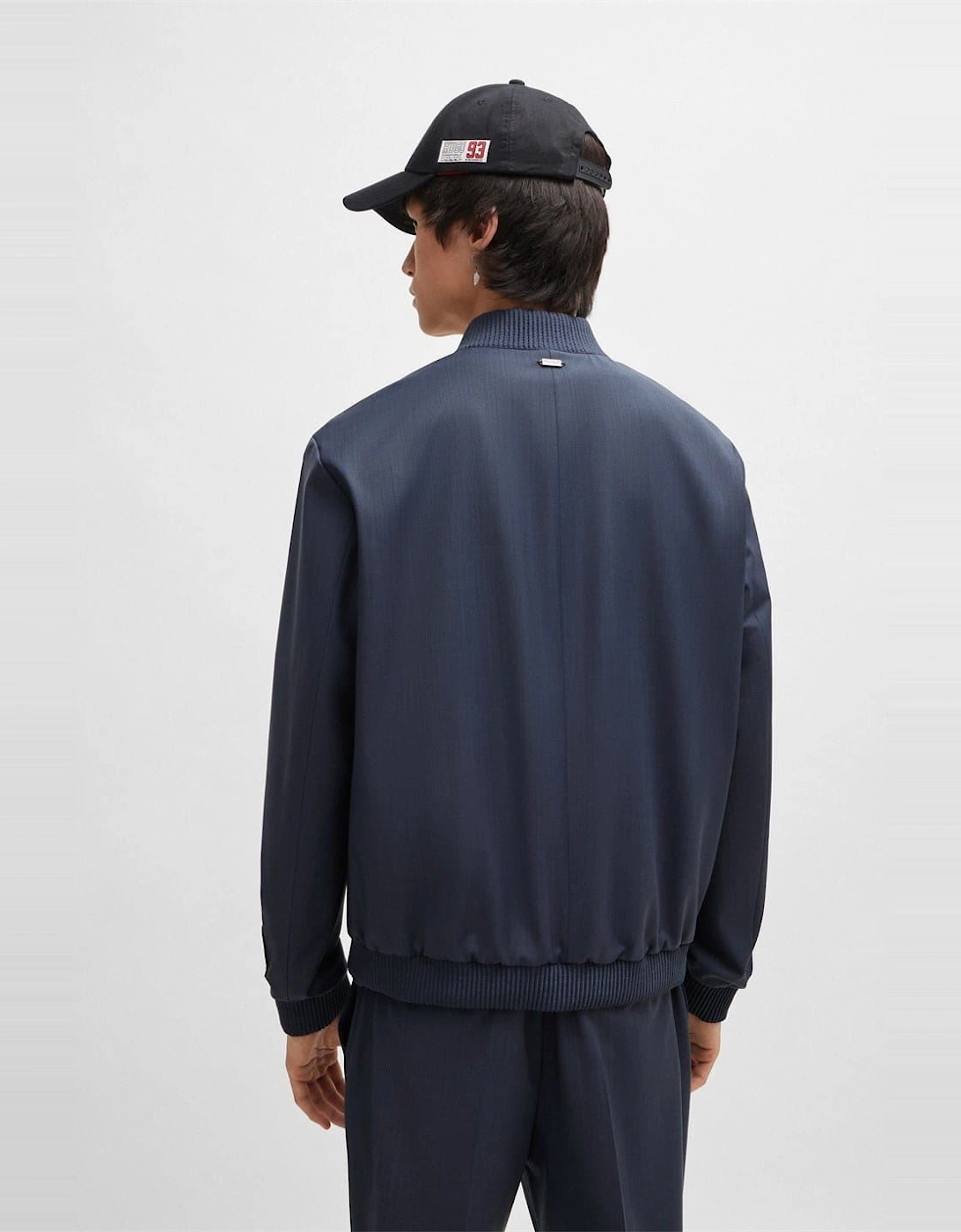 Solid Patterned Ribbed Cuff Bomber Jacket