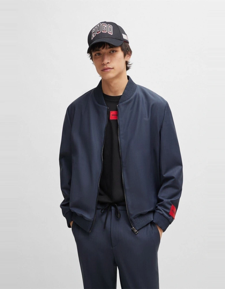 Solid Patterned Ribbed Cuff Bomber Jacket