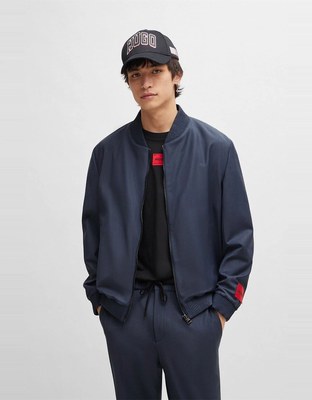 Solid Patterned Ribbed Cuff Bomber Jacket