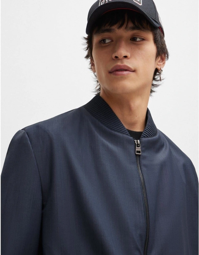 Solid Patterned Ribbed Cuff Bomber Jacket