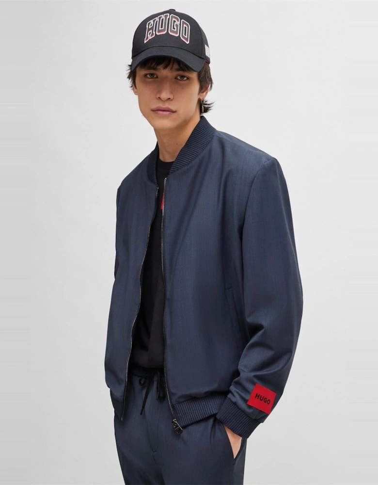 Solid Patterned Ribbed Cuff Bomber Jacket