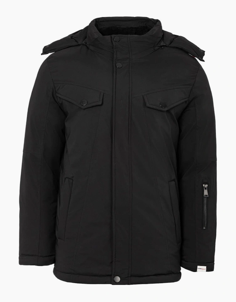 Solid Patterned Hooded Snap Button Ribbed Cuff Puffer Jacket