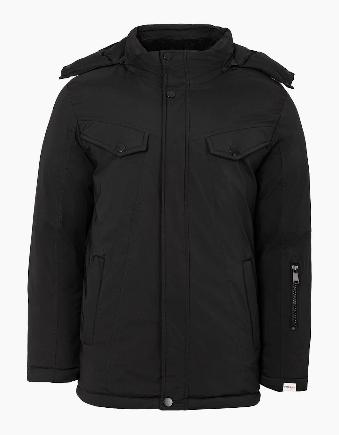 Solid Patterned Hooded Snap Button Ribbed Cuff Puffer Jacket