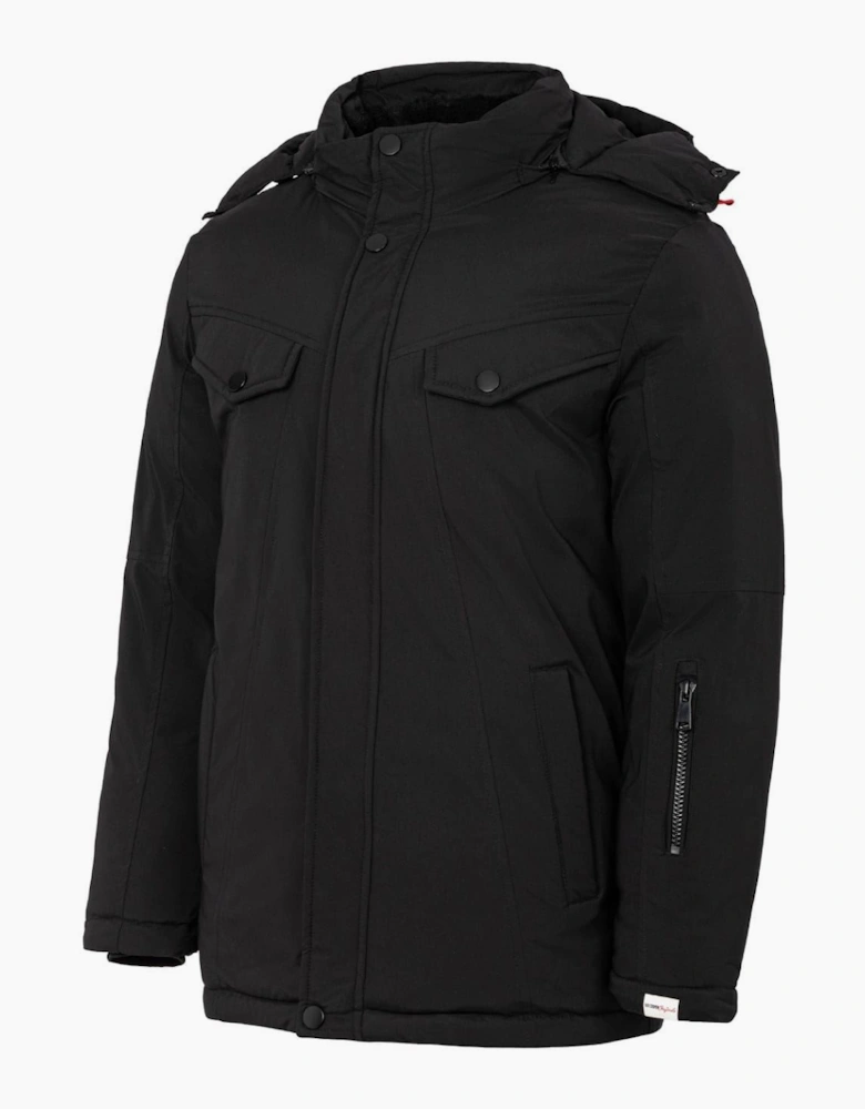 Solid Patterned Hooded Snap Button Ribbed Cuff Puffer Jacket