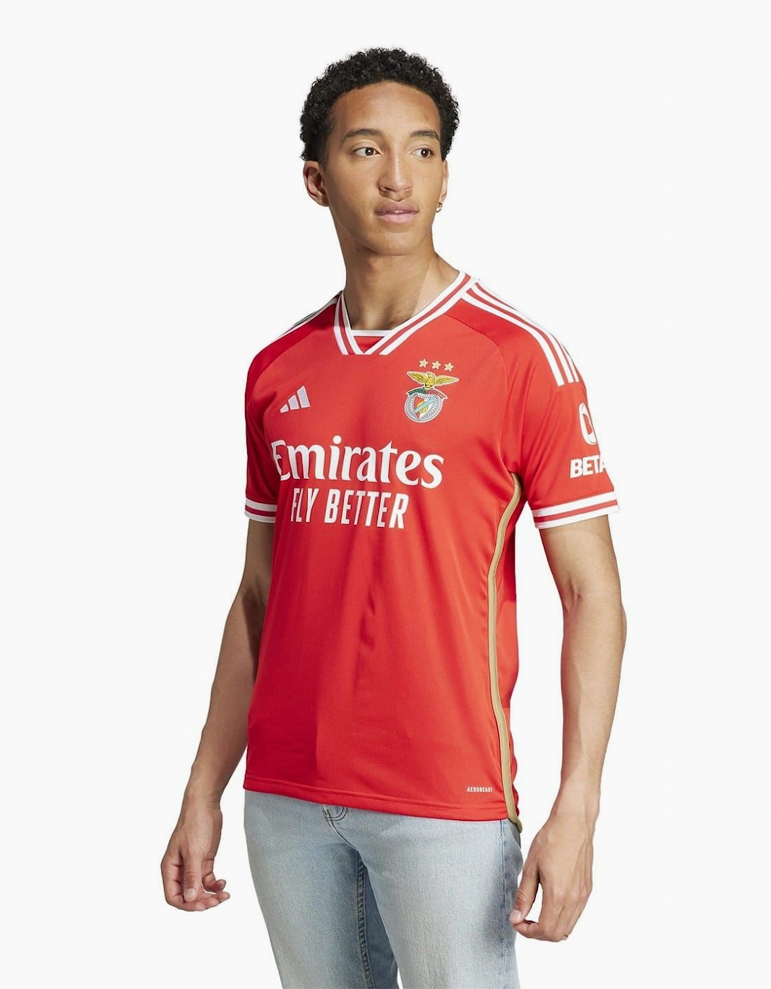 Benfica Three Bar Logo Raglan Sleeve V-Neck T-Shirt