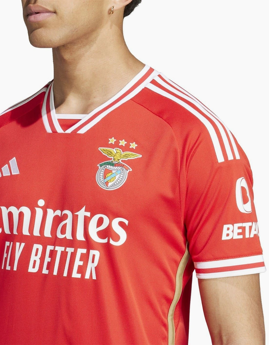 Benfica Three Bar Logo Raglan Sleeve V-Neck T-Shirt