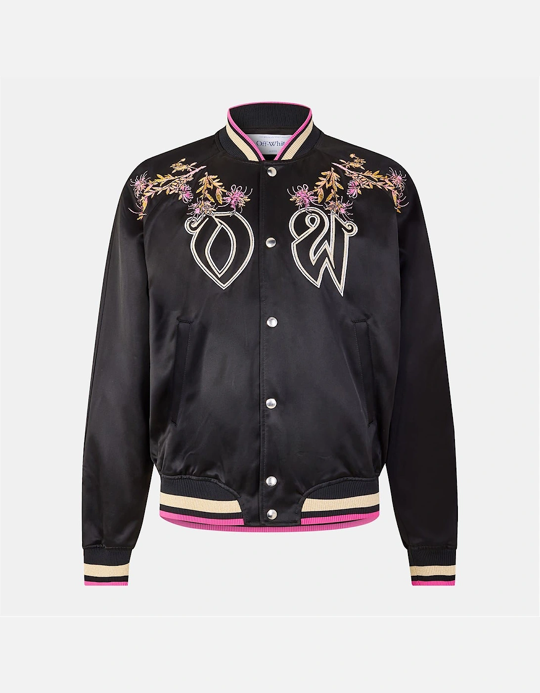 Embroidered Lettering Snap Button Ribbed Cuff Varsity Jacket, 2 of 1