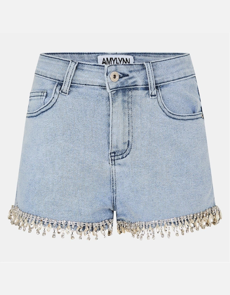 Denim Slim Fit Frayed Hem Shorts