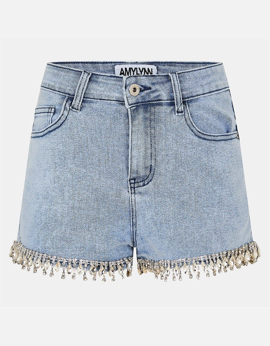Denim Slim Fit Frayed Hem Shorts, 2 of 1