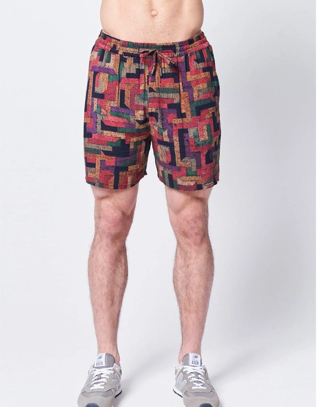 Native Youth Men's Black Geometric Patterned Bermuda Shorts  30/32 Size 30