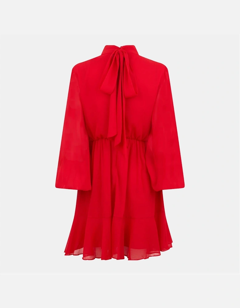 Woven Tie Neck Mini A-Line Dress