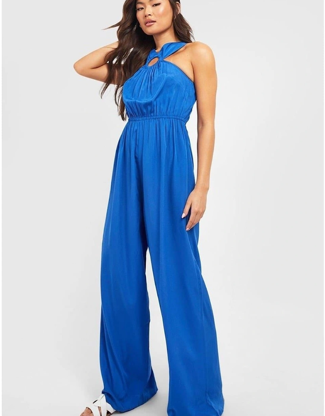 Halter Neck Solid Patterned Wide Leg Jumpsuit, 3 of 2