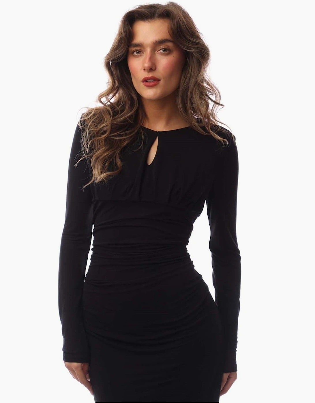 Edeni Keyhole Neck Long Sleeve Knee Length Dress