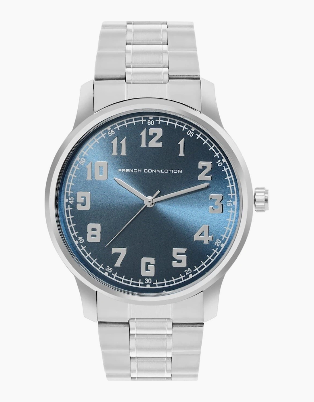 French Connection Men's Connection Silver Case Round Shape Silver Strap Quartz Watch - Blue