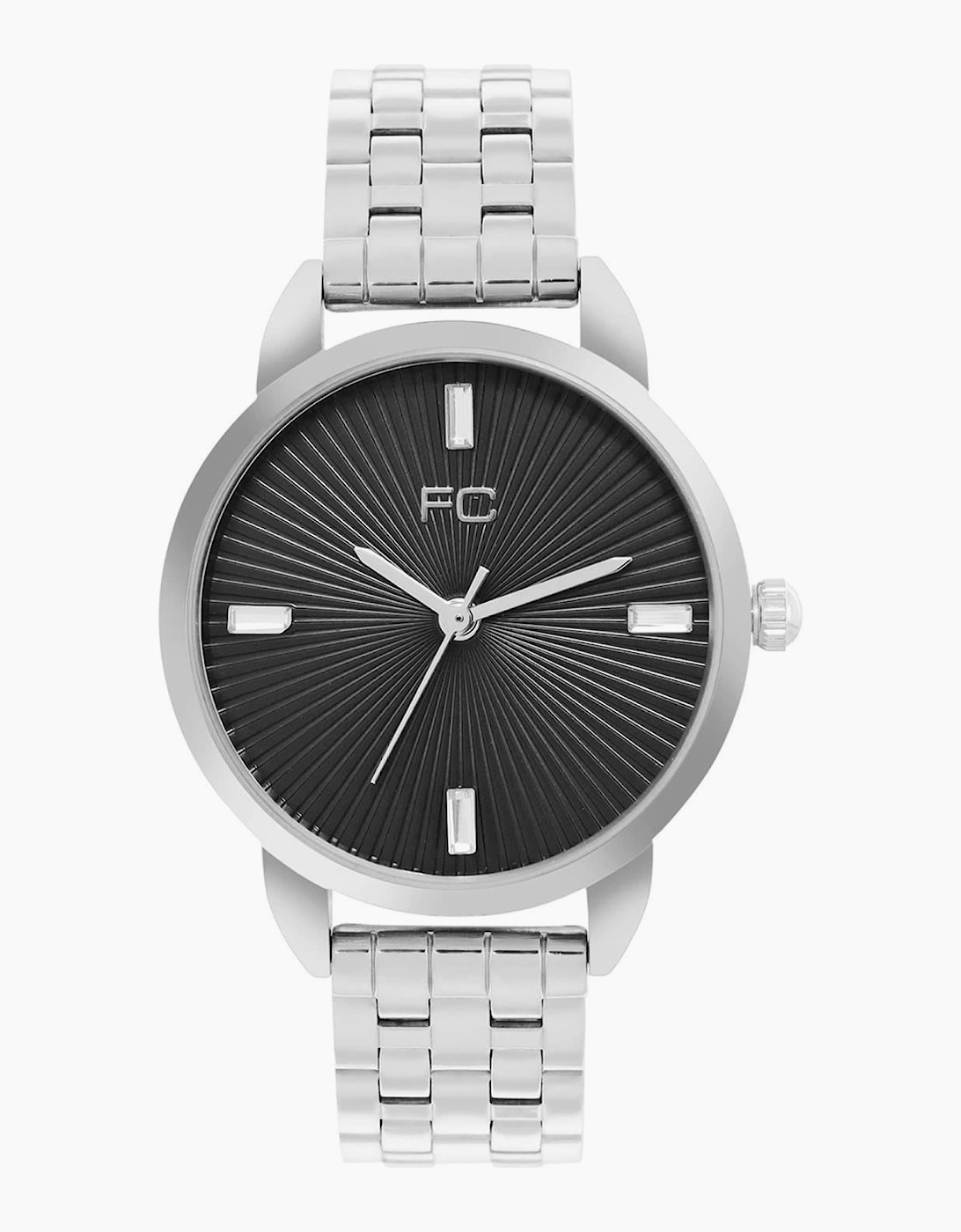 French Connection Women's Connection Silver Case Round Shape Silver Strap Quartz Watch - Black