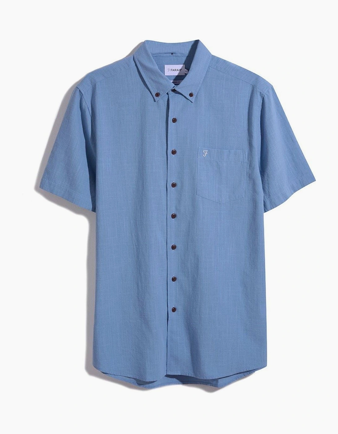Farah Men's Blue Densmore Short Sleeve Button Down Shirt  38/Regular Medium