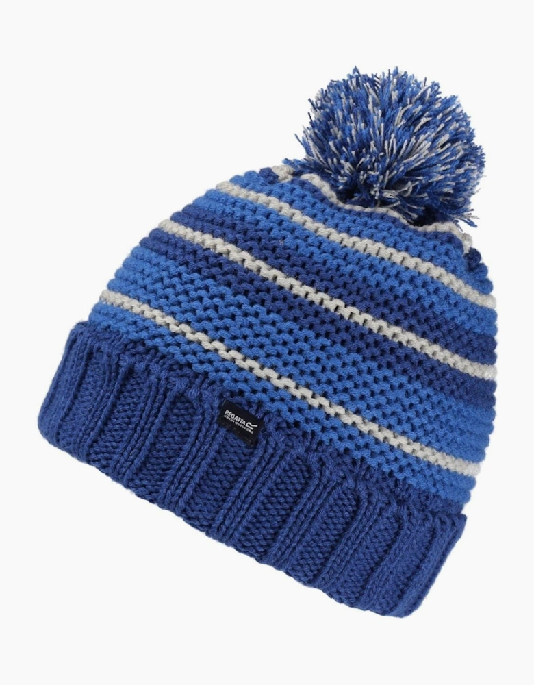 Horizontal Stripe Patterned Bobble Hat with Pom Pom