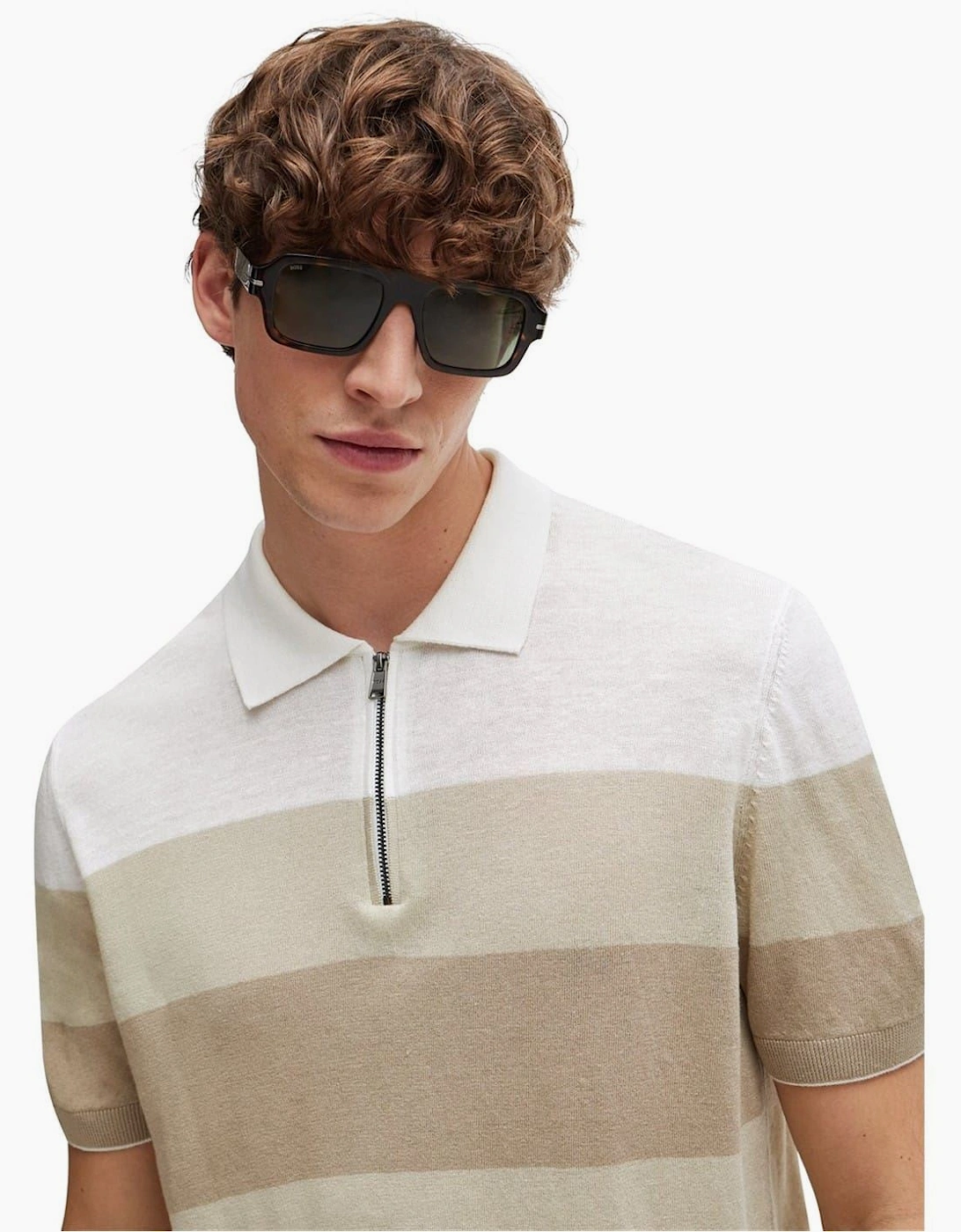 Zip Neck Collared Short Sleeve Shirt