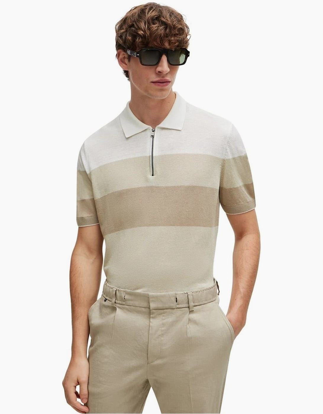 Zip Neck Collared Short Sleeve Shirt
