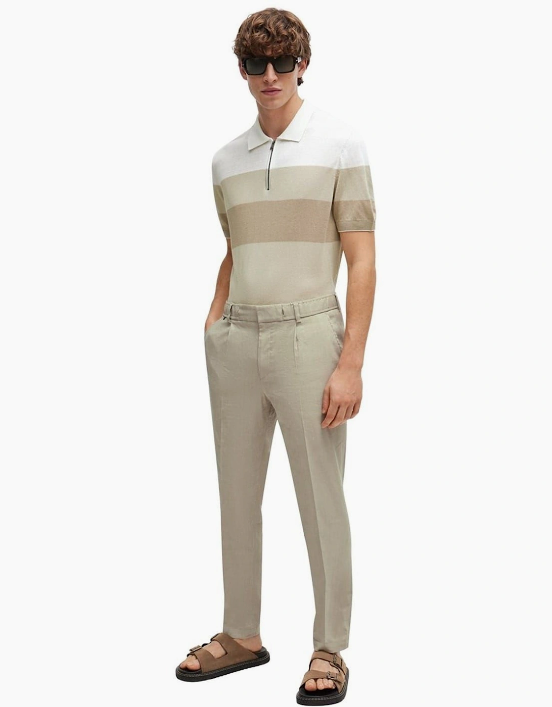 Zip Neck Collared Short Sleeve Shirt