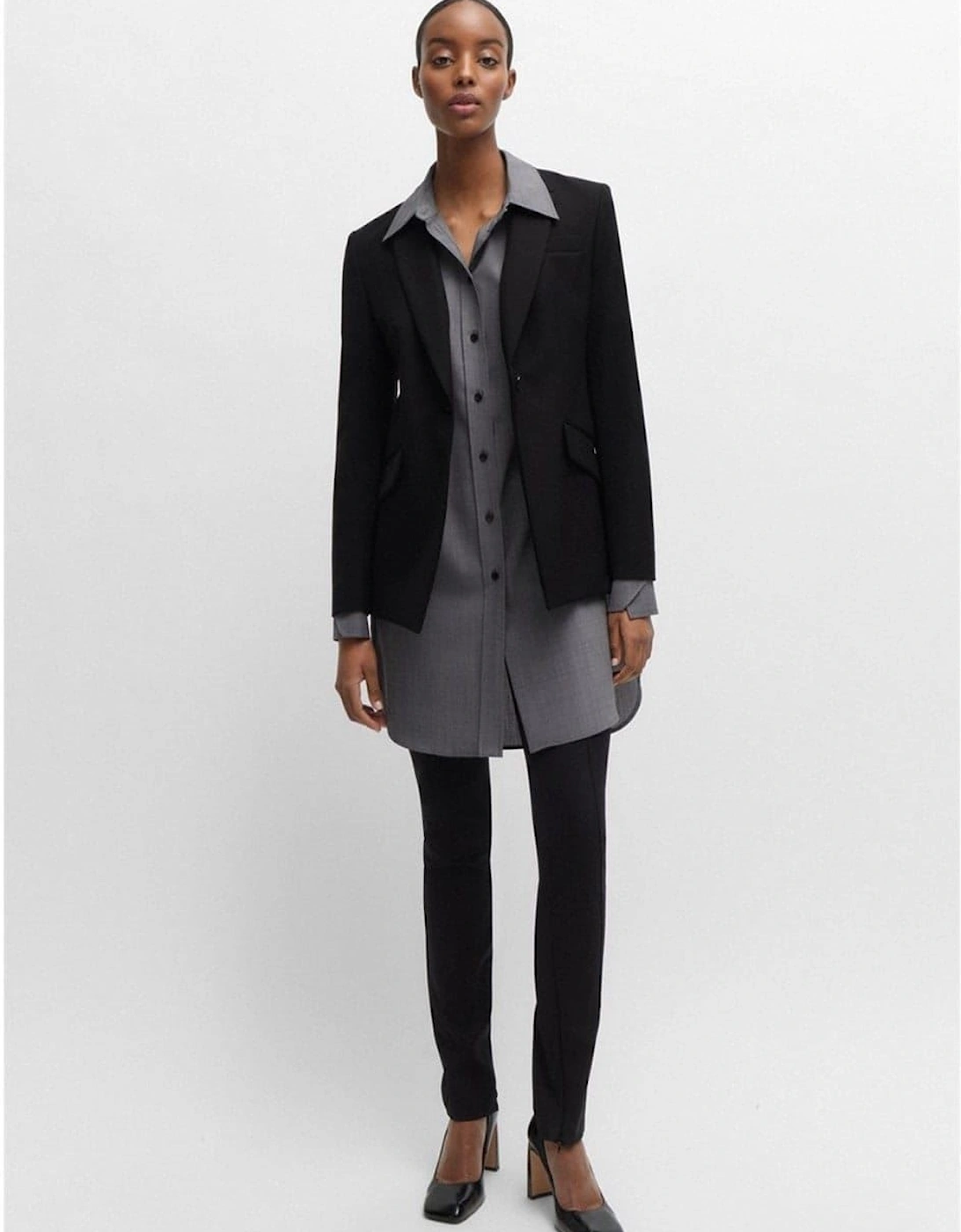 Solid Patterned Lapel Collared Blazer