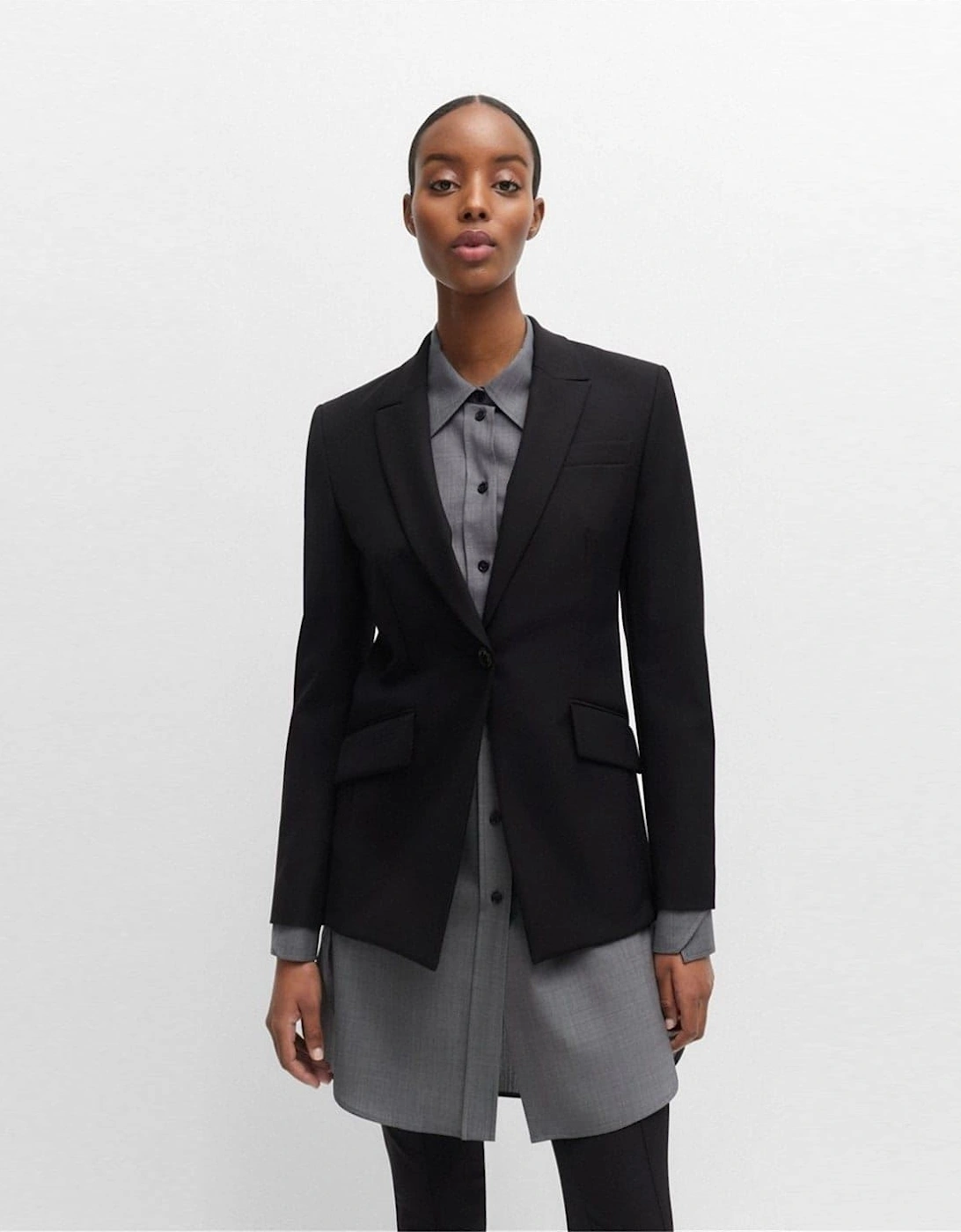 Solid Patterned Lapel Collared Blazer
