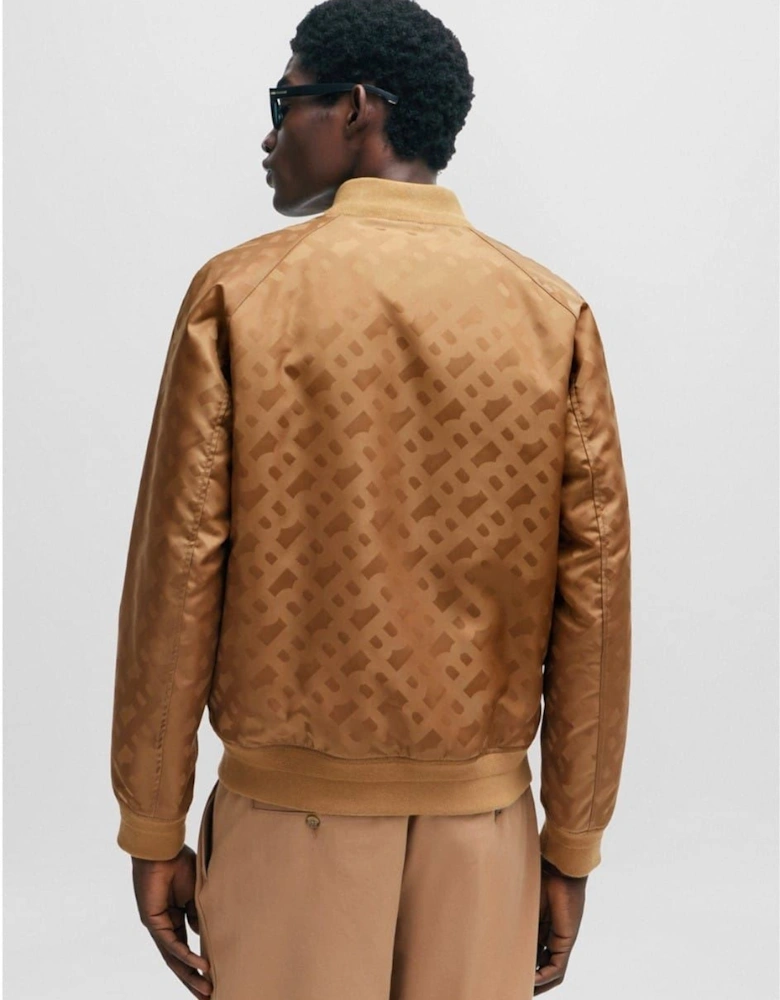 Geometric Patterned Ribbed Cuff Bomber Jacket