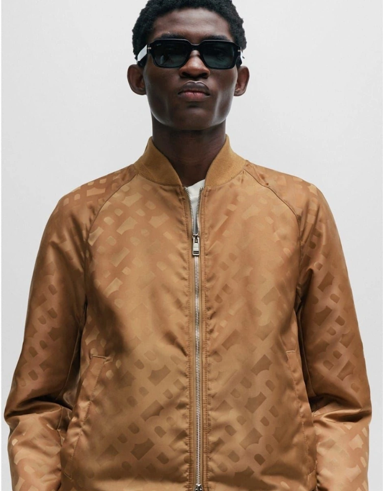 Geometric Patterned Ribbed Cuff Bomber Jacket