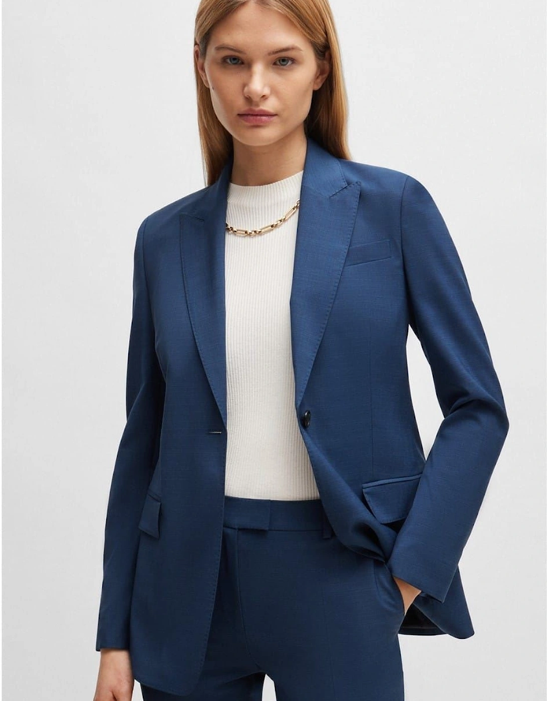Solid Patterned Single Button Notch Collared Suit Jacket