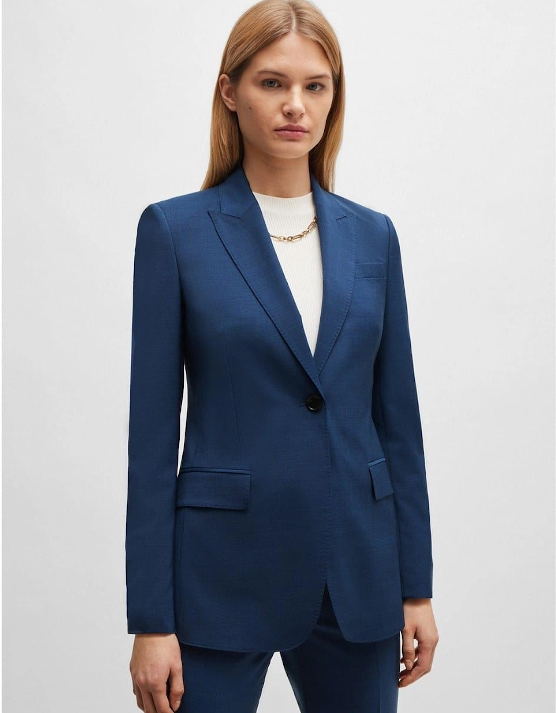 Solid Patterned Single Button Notch Collared Suit Jacket