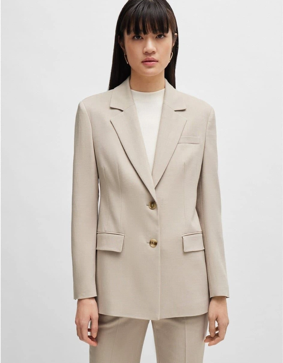 Solid Patterned Lapel Collared Suit Jacket
