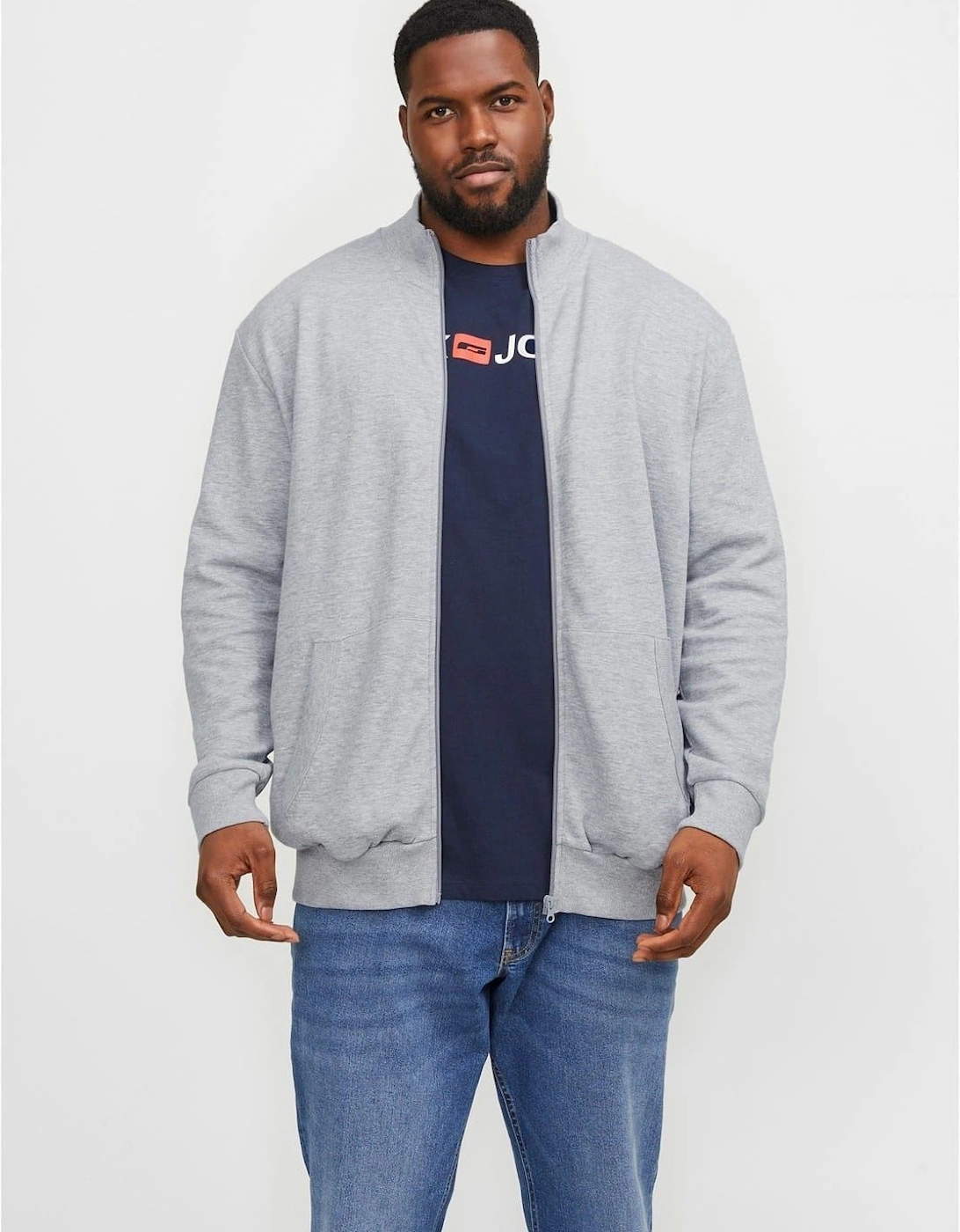 Paulos Solid Patterned Zip Neck Ribbed Cuff Sweat Jacket