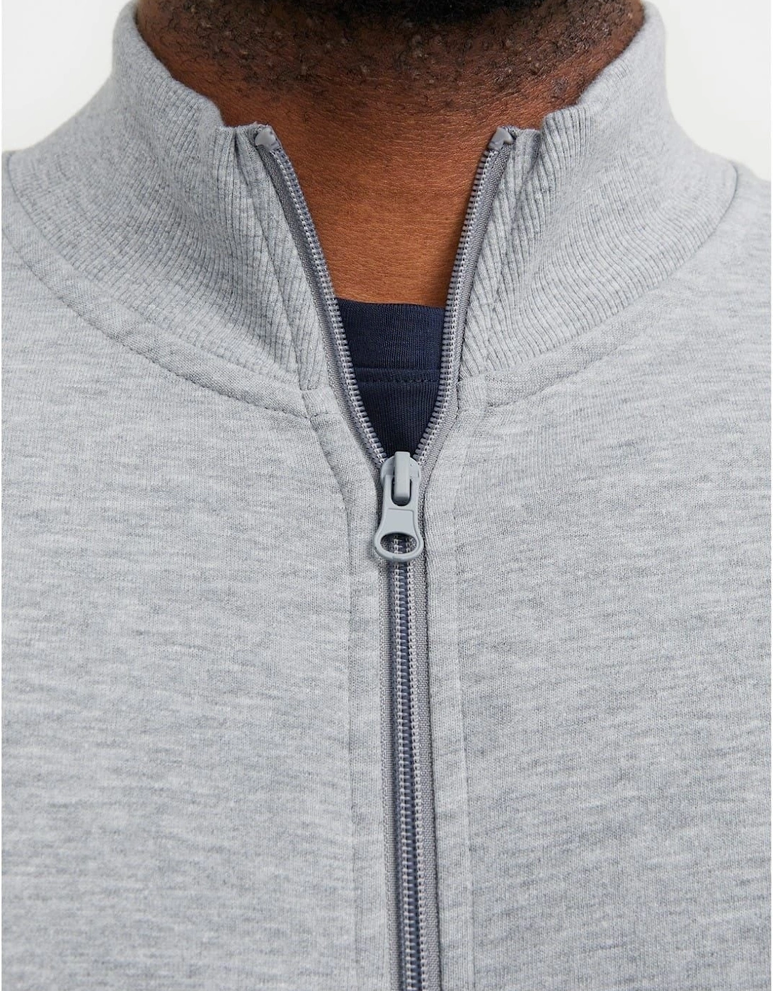Paulos Solid Patterned Zip Neck Ribbed Cuff Sweat Jacket