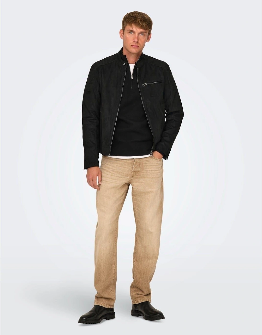 Solid Patterned Bike Jacket with Zipped Pocket, 2 of 1