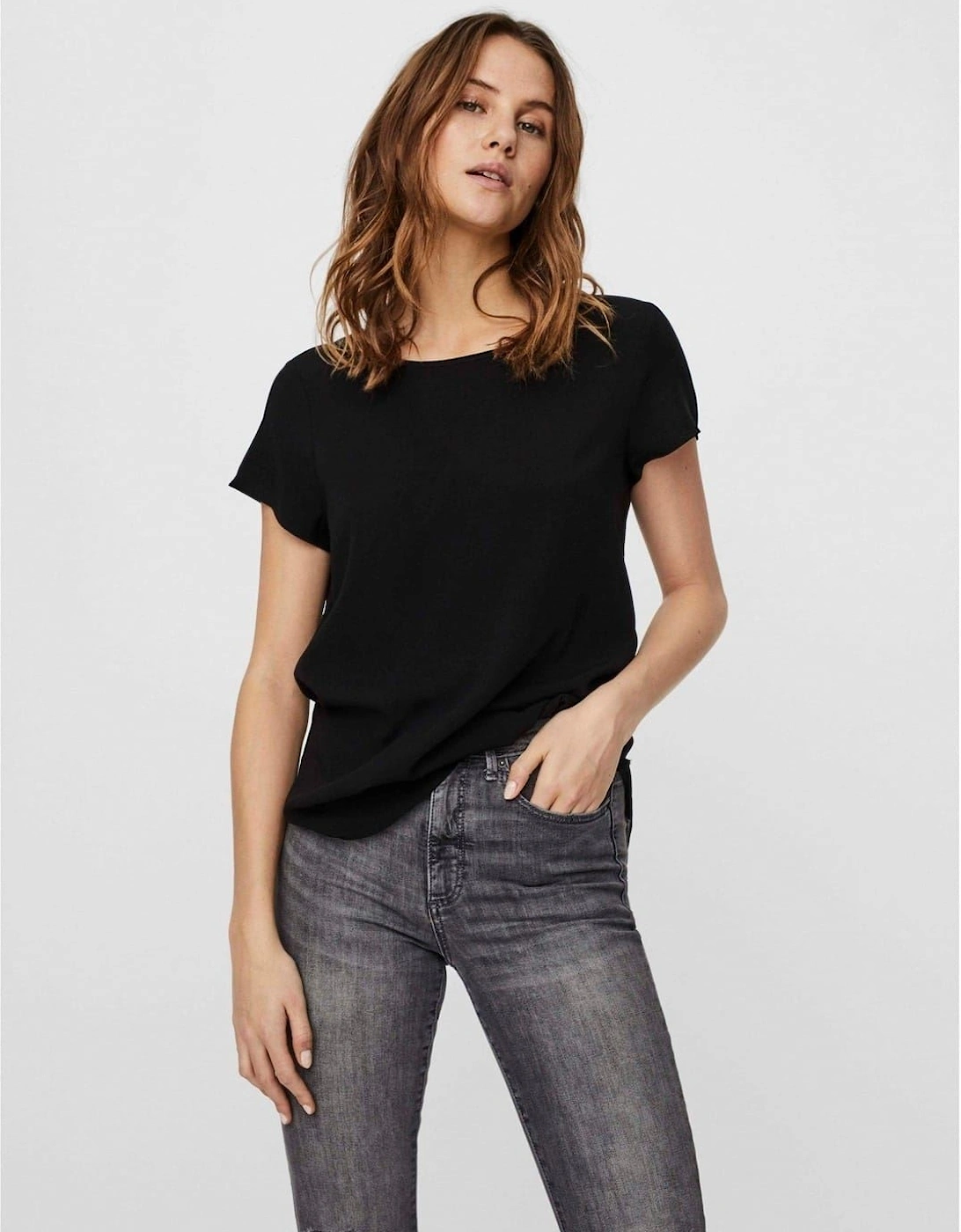 Crew Neck Short Sleeve Shell Blouse