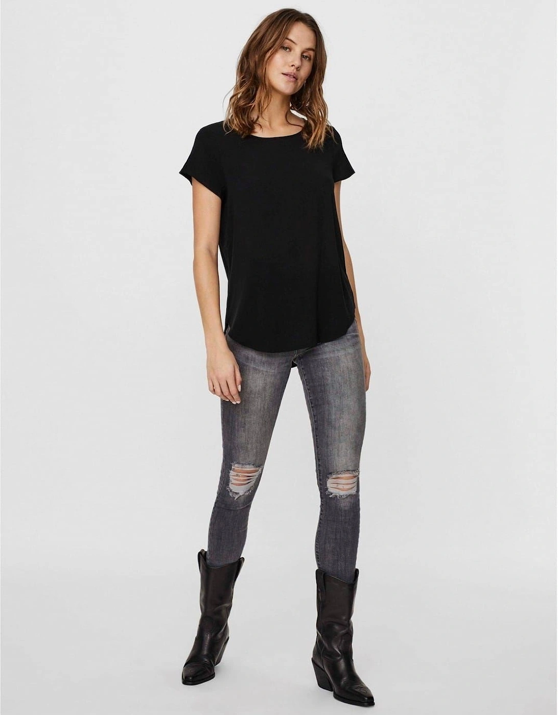 Crew Neck Short Sleeve Shell Blouse