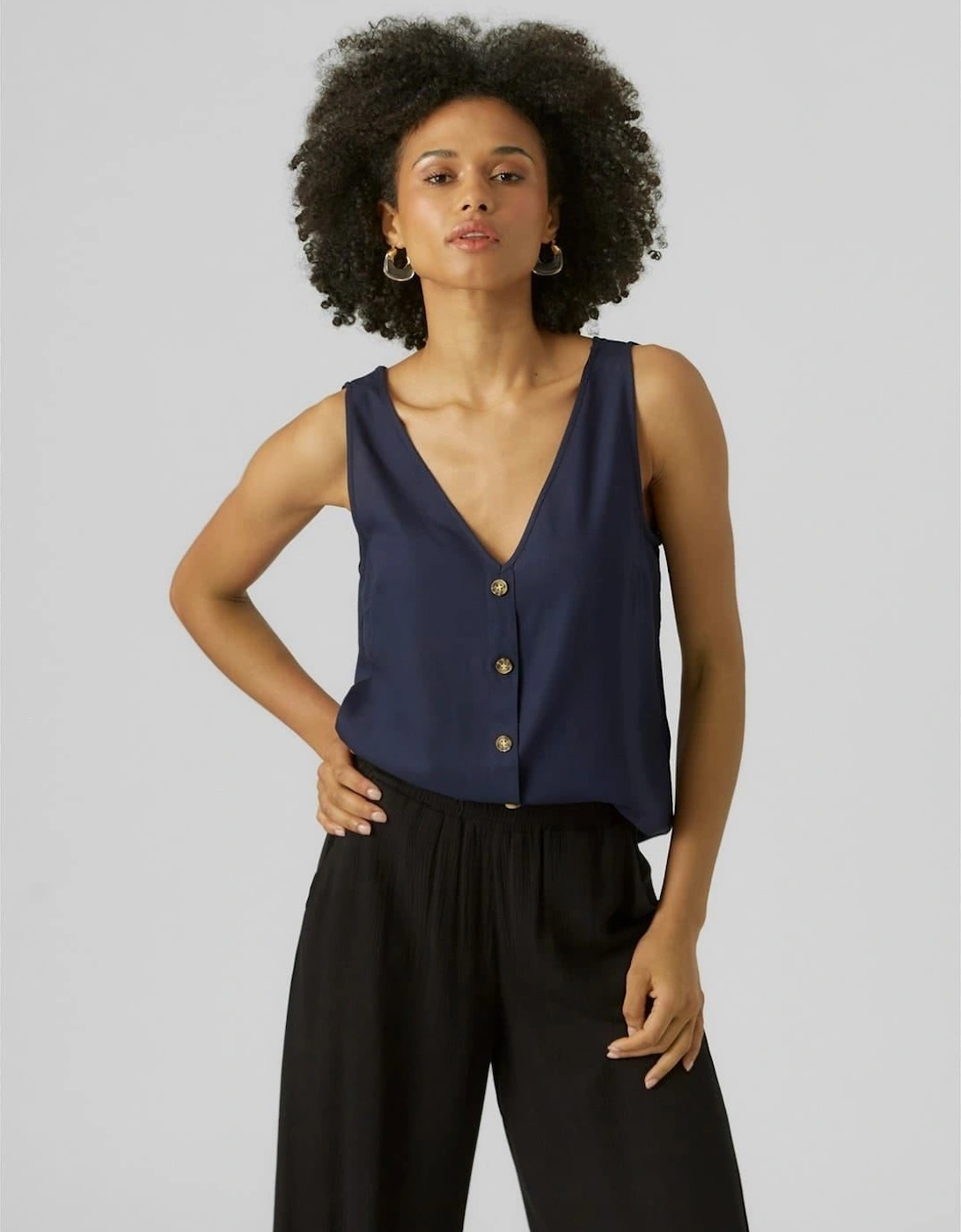 Vero Moda Women's Navy V-Neck Short Sleeve Regular Fit Blouse  14 14 L
