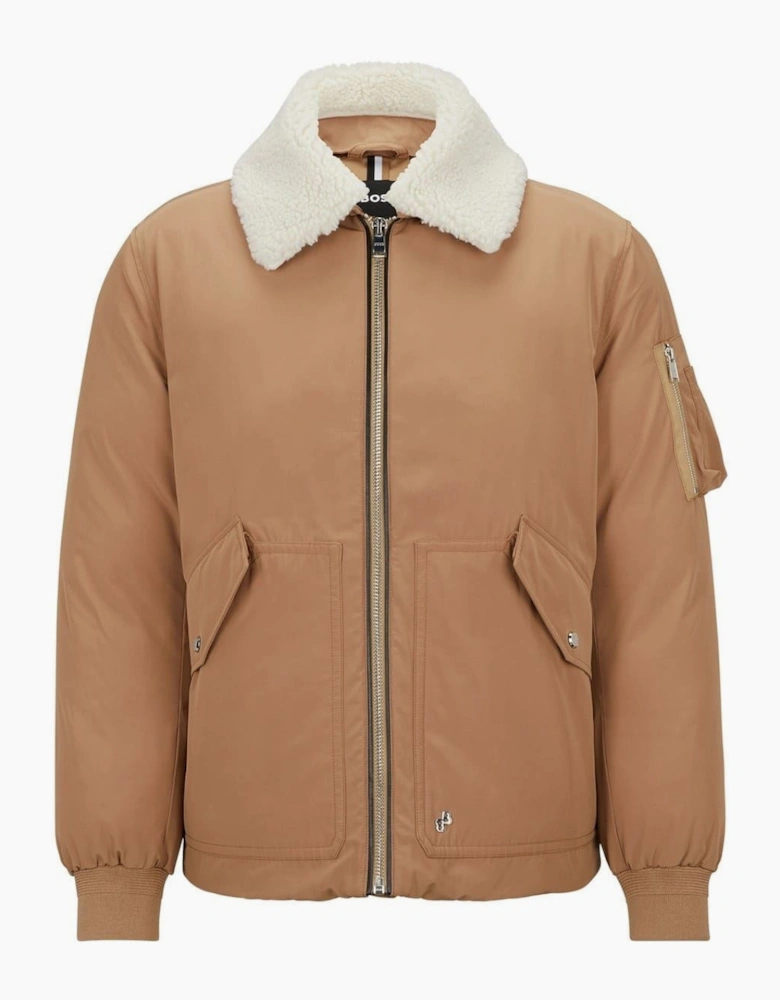 Calliano Solid Patterned Shawl Collared Ribbed Cuff Aviator Jacket